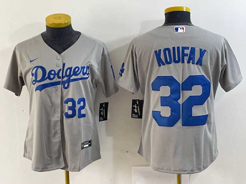 Womens Los Angeles Dodgers #32 Sandy Koufax Number Grey Cool Base Stitched Jerseys->mlb womens jerseys->MLB Jersey
